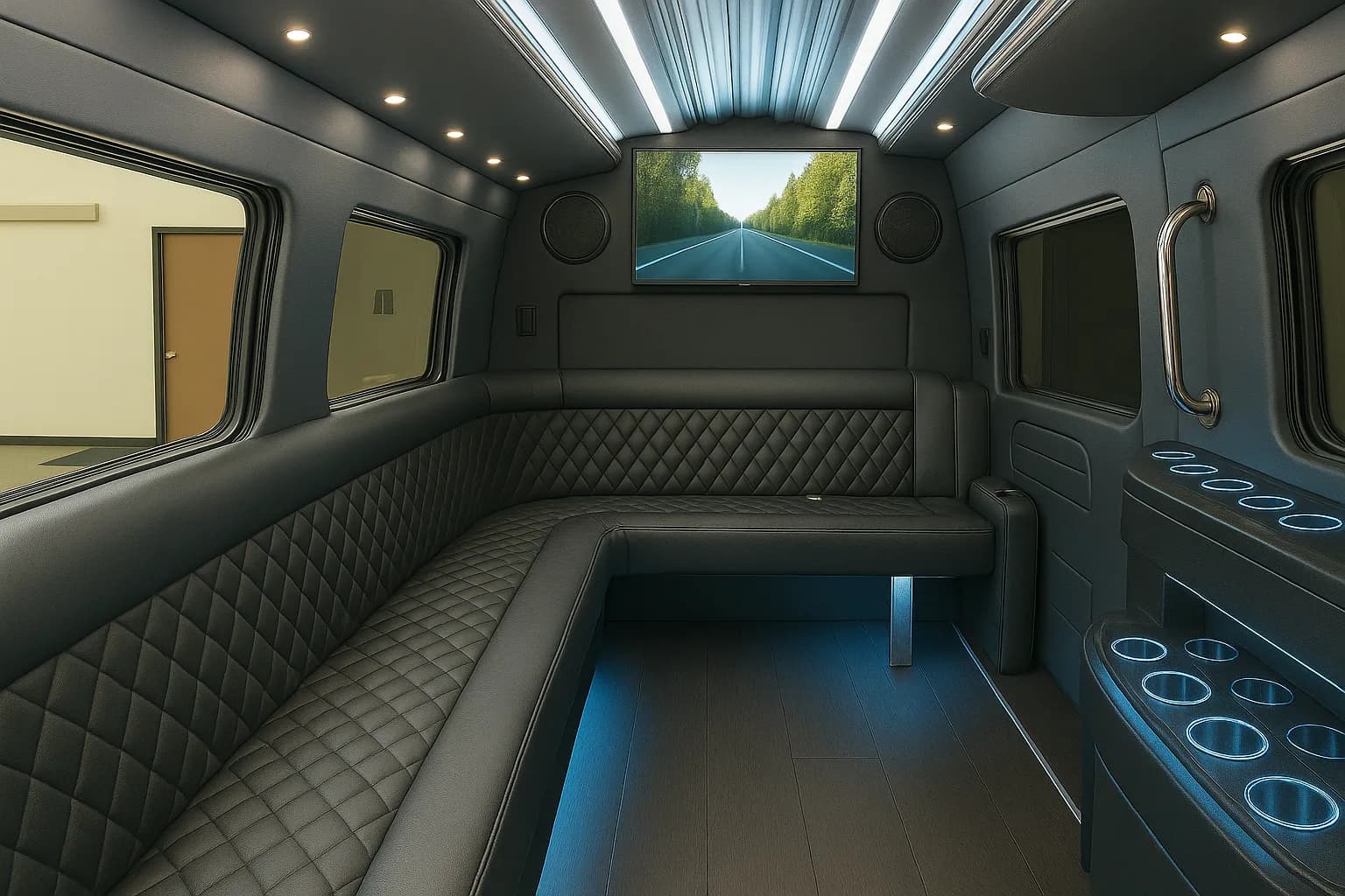 Interior of the 12 Passenger Limo Sprinter