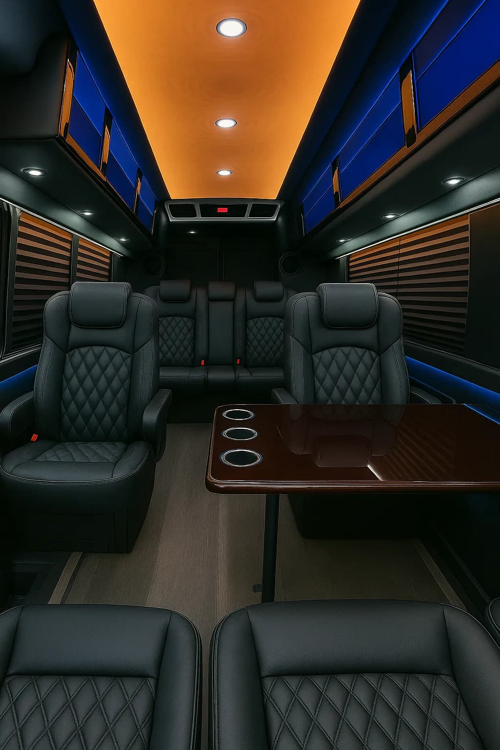Inside a 14 passenger executive sprinter