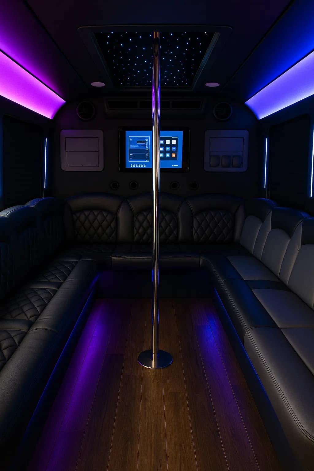 Interior of the 18 Passenger Party Bus