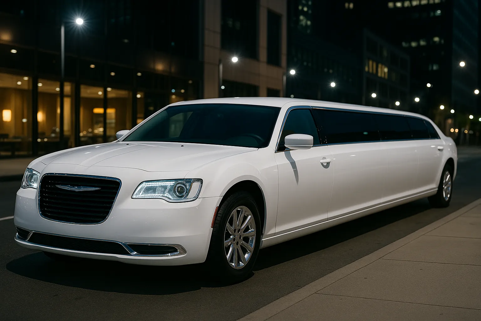 10 Passenger White Chrysler 300 Limo exterior