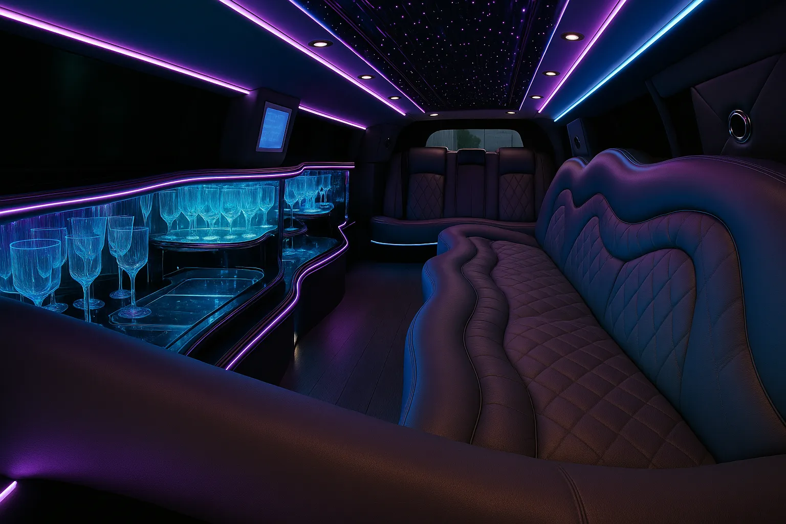 10 Passenger White Chrysler 300 Limo Interior