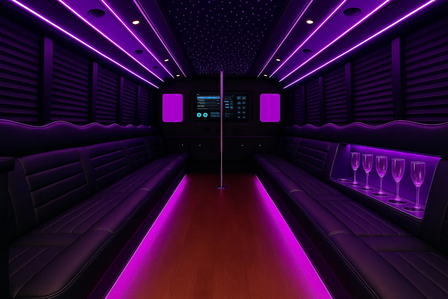 32 Passenger Party Bus Interior