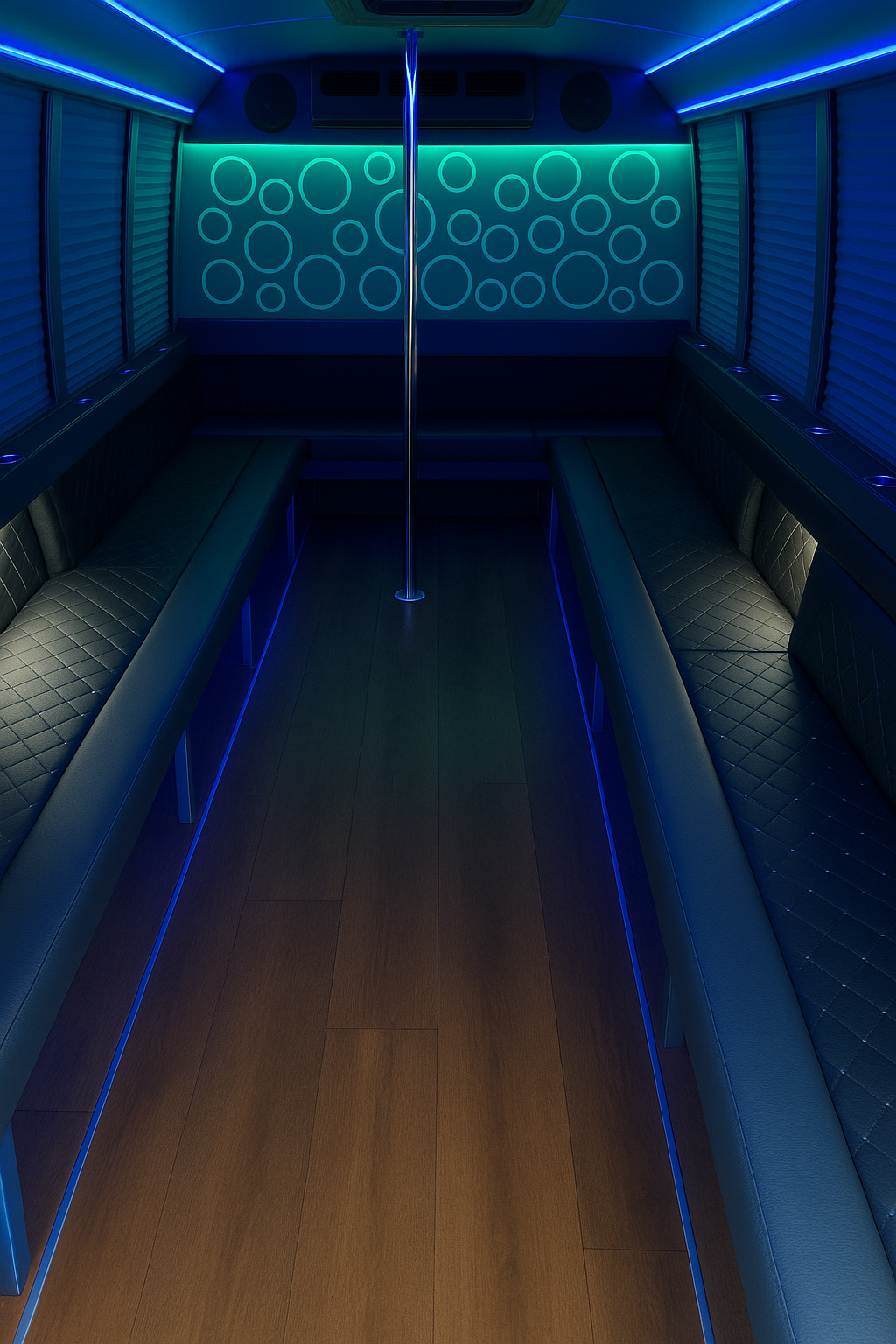 16 Passenger Party Bus interior view