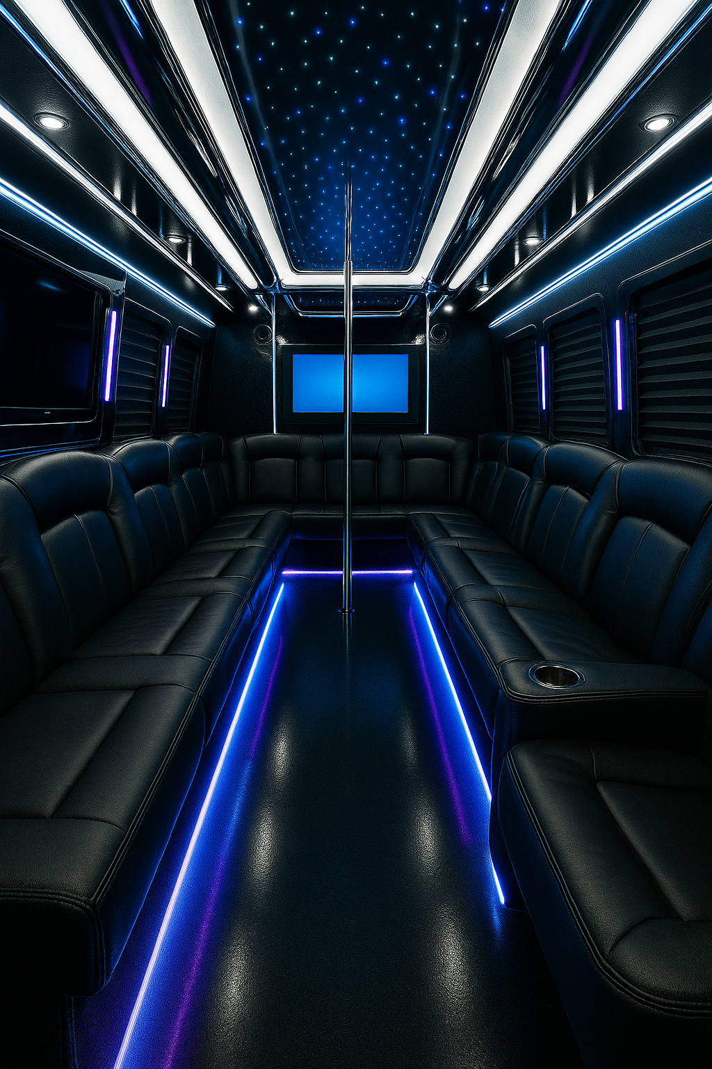 26 Passenger Party Bus interior view