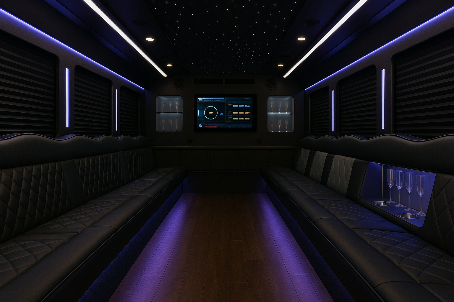 34 Passenger Party Bus interior view