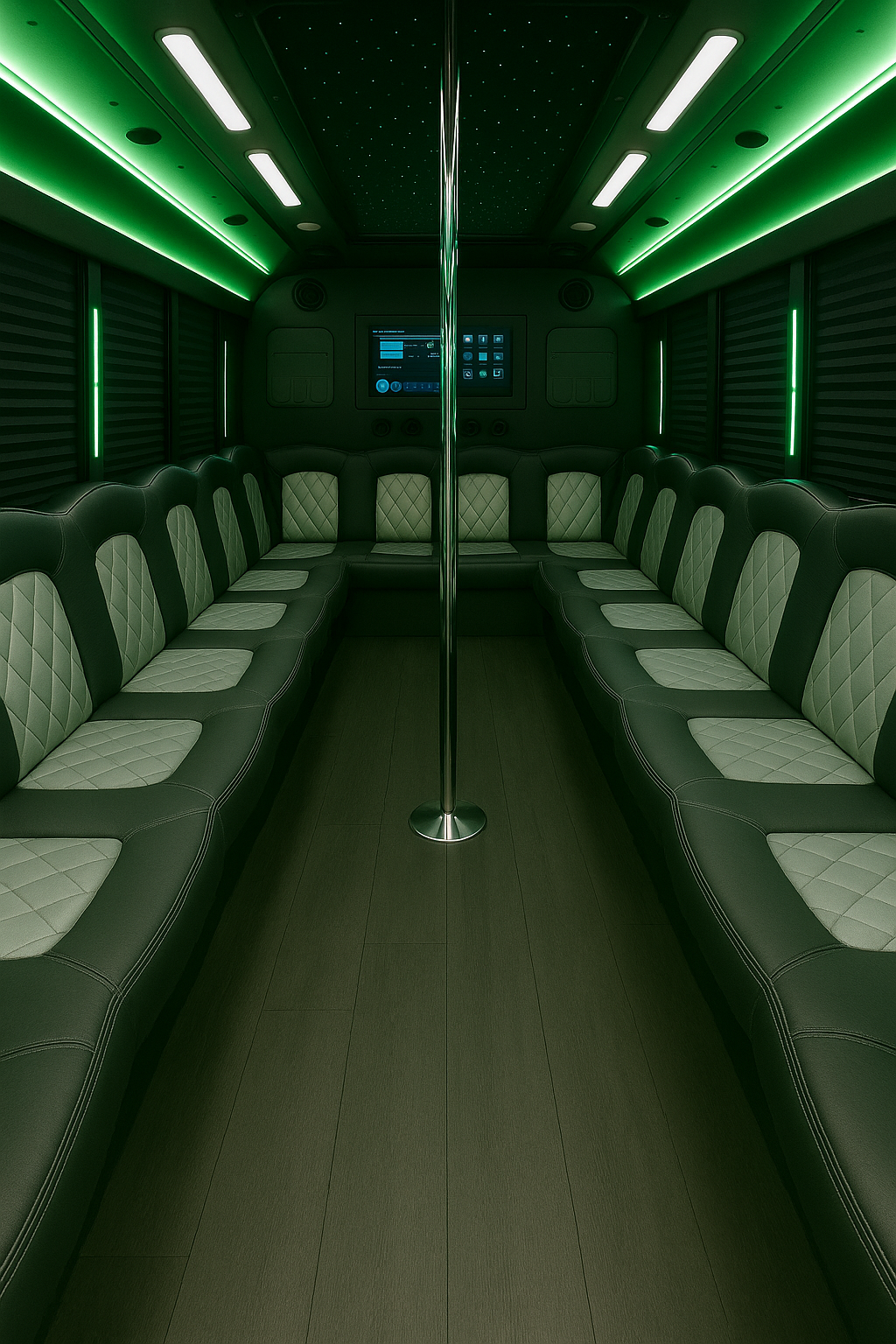 36 Passenger Party Bus interior view