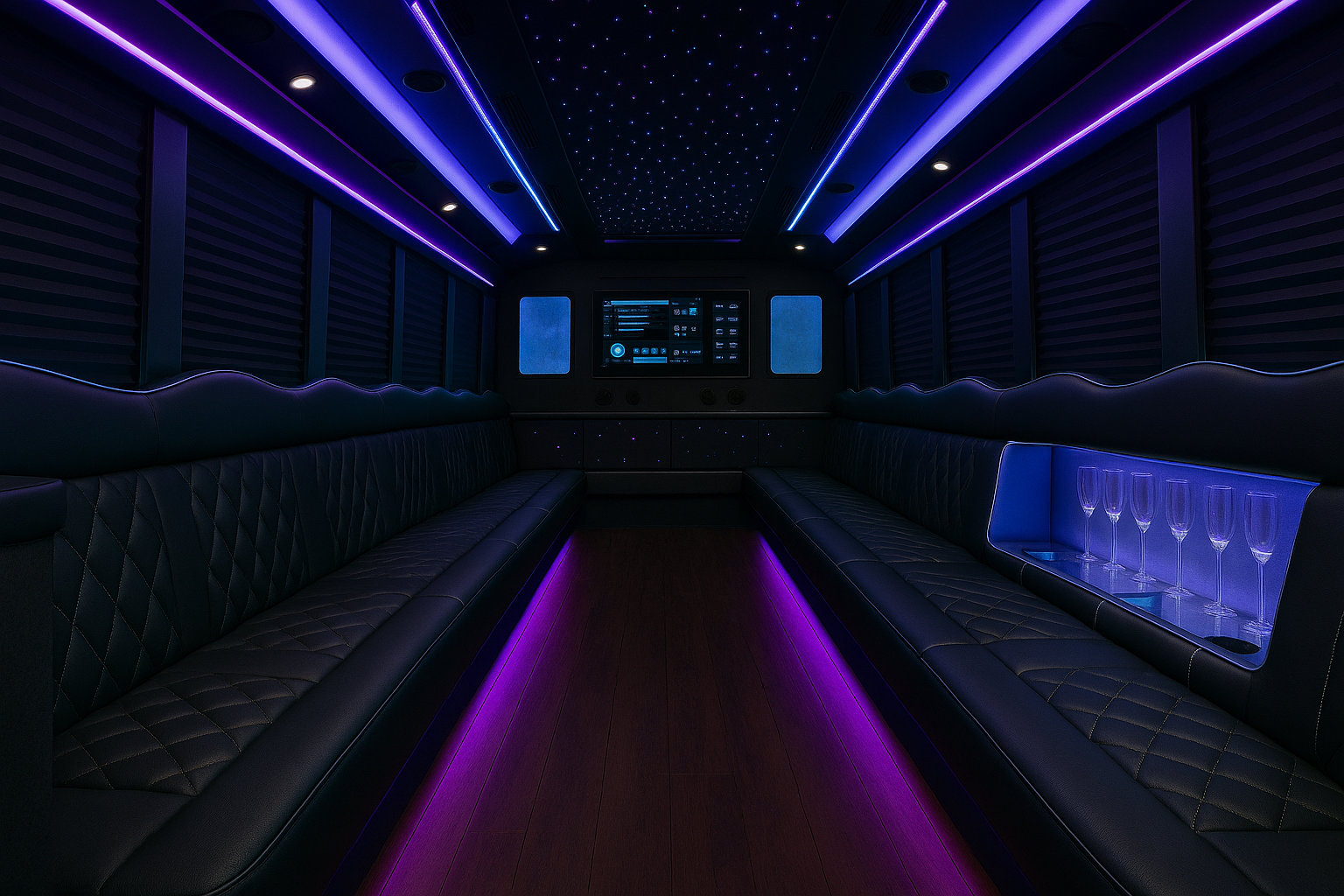 38 Passenger Party Bus interior view