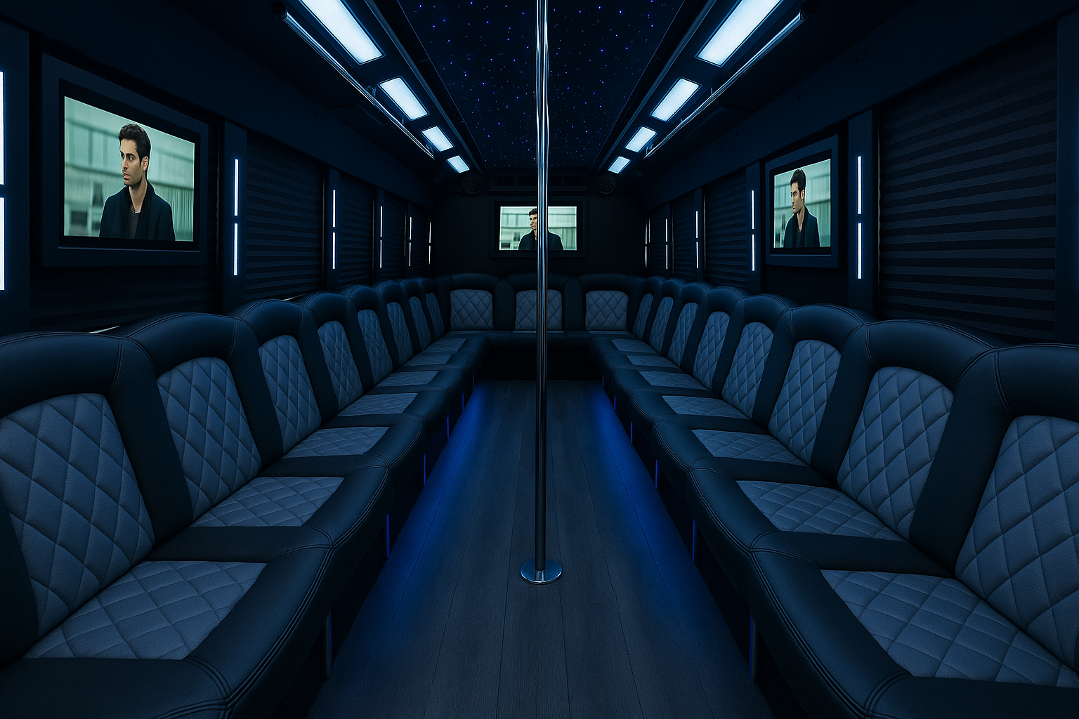 45 Passenger Party Bus interior view